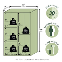 Furinno cubo con libros y cajas demostrando organización práctica