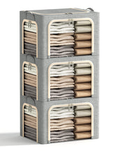Furnhome front view of three stacked storage bins showing neat arrangement and quick access