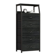 Furnulem black dresser front view showing slim silhouette and organized drawers for space-saving