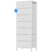 Furnulem front view of tall dresser highlighting compact storage benefit