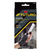 Futuro paquete frontal mostrando la férula y tamaño Small/Medium, comodidad inmediata