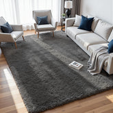Fuzziness front view of 8x10 shag rug shows plush grey tie-dye and room-defining comfort