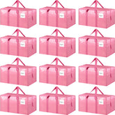 FYGRIP front view of 12-pack pink bags showing capacity and grab handles for easy moving