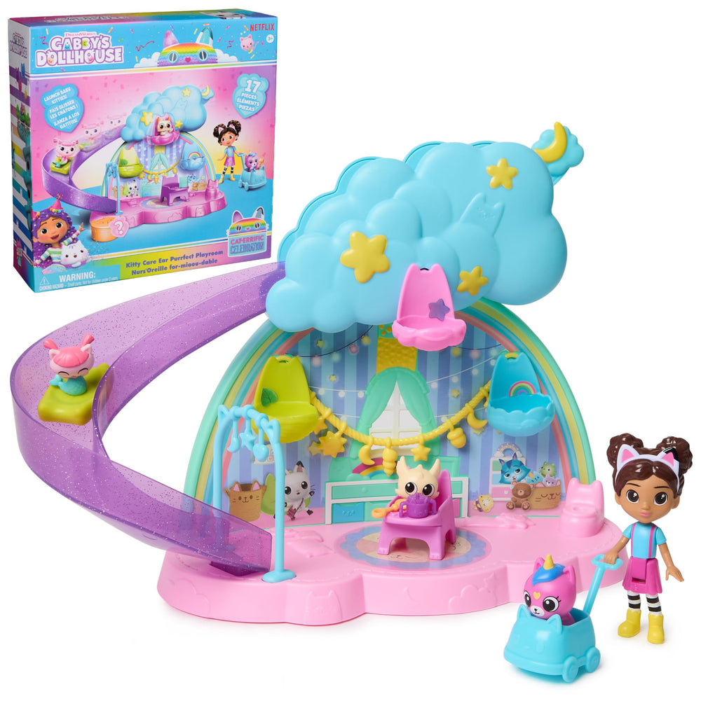 DREAMWORKS GABBY'S DOLLHOUSE playset frontal mostrando todas las piezas y funciones