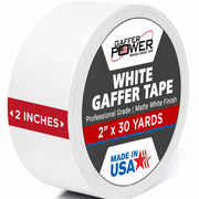 Gaffer Power caja frontal mostrando rollo y etiqueta blanca para organización