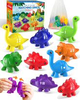 Gagule frontal del set de dinosaurios numerados mostrando las diez piezas y la caja