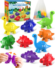 Gagule frontal del set de dinosaurios numerados mostrando las diez piezas y la caja