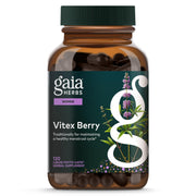 Gaia Herbs envase frontal mostrando Vitex Berry y beneficio de equilibrio hormonal