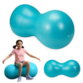 Gaiam Peanut Ball vista frontal azul que muestra estabilidad y soporte