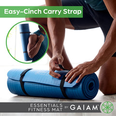 Gaiam rolled mat secured with easy-cinch strap for easy transport