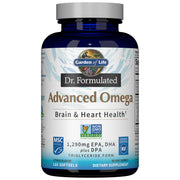 Garden of Life envase delantero de Omega Fish Oil limón mostrando la marca y beneficios