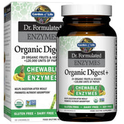 Garden of Life envase frontal mostrando 90 tabletas y sabor tropical, apoyo digestivo práctico