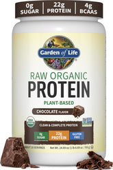 Garden of Life frente del envase mostrando sabor chocolate y beneficios