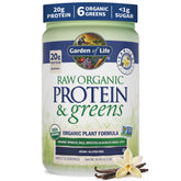 Garden of Life front label showing vanilla protein and certifications for clean sourcing
