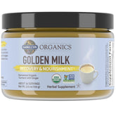 Garden of Life envase frontal mostrando Golden Milk orgánico y certificaciones