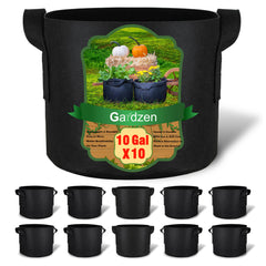 Gardzen front pack view showing ten 10-gallon fabric pots and durable handles for convenience