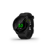 Garmin Forerunner 55 front view showing clean black face and easy readability