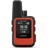 Garmin inReach Mini 2 front view in orange showing compact communicator and buttons for quick messaging