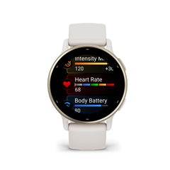 Garmin vívoactive 5 close-up of colorful AMOLED screen benefit: high-contrast visibility
