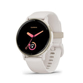 Garmin vívoactive 5 front view with AMOLED display showing fitness data benefit: clear readings