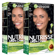 Garnier empaque frontal mostrando tono 11 Blackest Black y beneficios