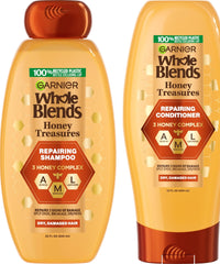 Garnier Whole Blends frente del envase mostrando el set y beneficio acondicionador