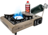 Gas One GS-3400P front view showing compact portable stove and controls for easy transport