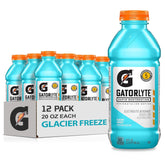 Gatorlyte front packaging showing 12-bottle pack and Glacier Freeze benefit