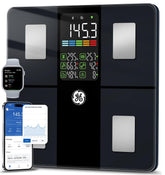 GE báscula frontal con pantalla grande mostrando métricas para control rápido