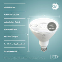 GE PAR38 close-up of motion sensor lens highlighting swift activation