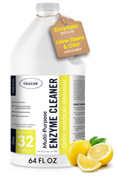 GELEAN frente del contenedor 64 oz mostrando etiqueta y tamaño