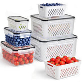 Generic frente del set de recipientes para frutas mostrando capacidades variadas y organización