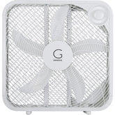 Genesis ventilador caja 20" vista frontal mostrando rejilla y hélices, potente flujo