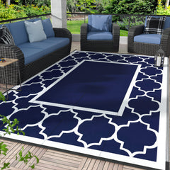 GENIMO vista frontal de alfombra azul y blanca ideal para patios