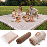 Genovega front view of folded blanket showing compact packing and portability benefit