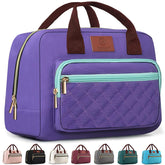 Genteen bolsa frontal morada mostrando diseño estiloso y capacidad