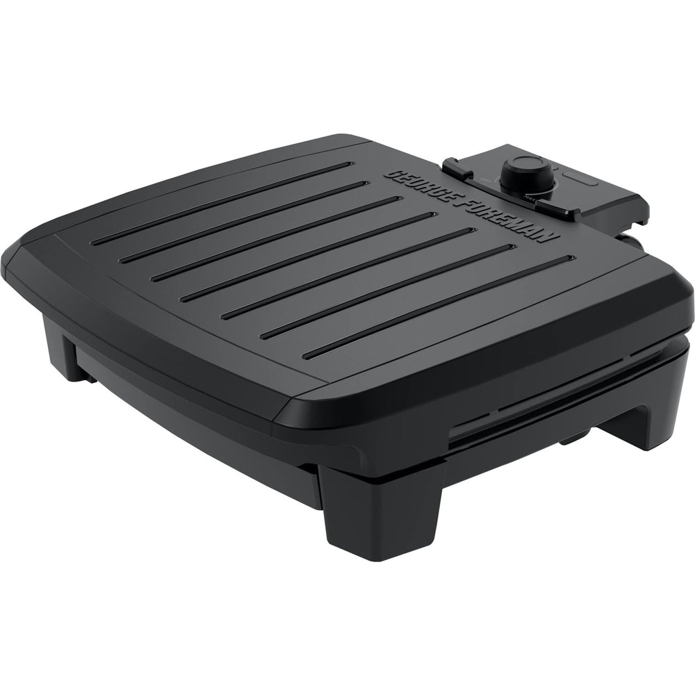 George Foreman front view showing compact black design and fast heating benefit