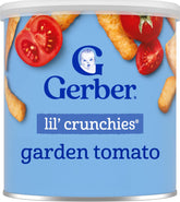 Gerber empaque frontal Garden Tomato mostrando conveniencia y confianza