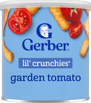 Gerber empaque frontal Garden Tomato mostrando conveniencia y confianza