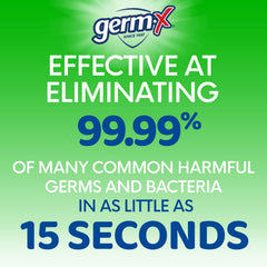 Germ-X detalle de etiqueta con ingredientes y beneficio de limpieza rápida
