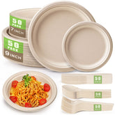Gezond front packaging showing full compostable plate and utensil set for events
