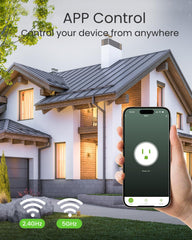 GHome Smart enchufe en uso con lámpara, control remoto por app y ahorro energético