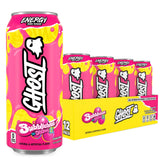 GHOST Bubblicious front packaging showing 12-pack and vibrant flavor benefits