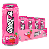 GHOST front packaging showing Bubblicious Strawberry Splash and 12-pack convenience