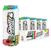 GHOST front packaging showing 12-pack and rainbow can for clear selection benefit