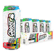 GHOST front packaging showing 12-pack and rainbow can for clear selection benefit
