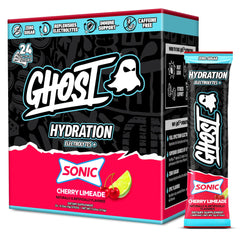 GHOST front packaging showing 24 Sonic Cherry Limeade sticks and benefits