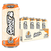 GHOST front packaging showing 16oz orange cream cans and benefits