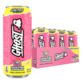 GHOST front packaging showing 12-pack with bright Sour Pink Lemonade benefit clarity