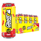 GHOST lata frontal Sour Patch Kids Redberry mostrando el diseño y tamaño práctico